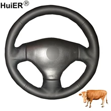Hand Sewing Car Steering Wheel Cover Funda Volante Top Cow Leather For Peugeot 206 1998-2005 206 SW 2003-2005 206 CC 2004 2005