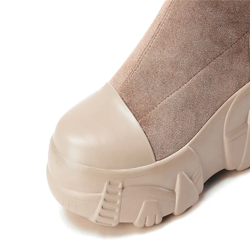 Masgulahe winter autumn for ladies sexy high heels boots new round toe slip on shoes hot fashion genuine leather boots