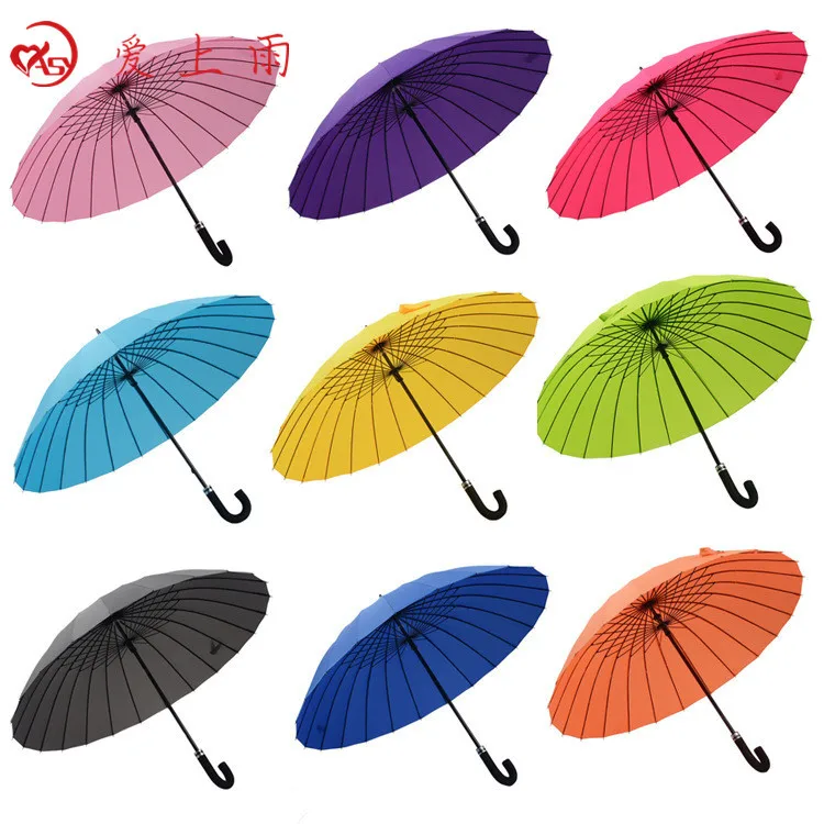 Creative 24 Bone Curved Handle Water Open Umbrella Customizable Logo Ultra Large Wind-Resistant Advertisement Umbrella Long Hand