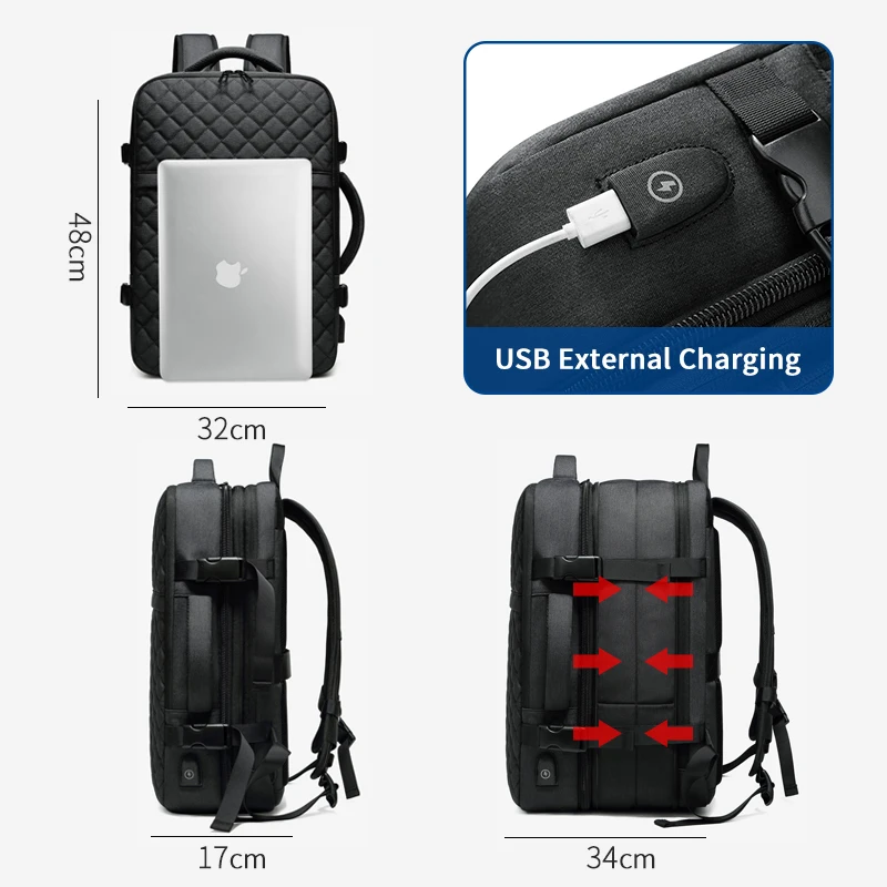 OZUKO, Мужская водонепроницаемая дорожная сумка с зарядкой через usb, деловая, мужская, расширяемая, большая емкость, рюкзак, мужской, 15,6 дюймов, рюкзаки для ноутбука