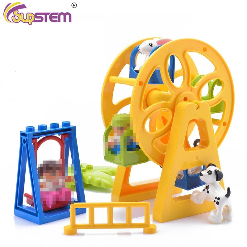 Blocks Amusement Park Accessory Slide Ladder Swing Seesaw Carousel Big Large-particle City Building DIY Children Gift Brick Toys | Игрушки и