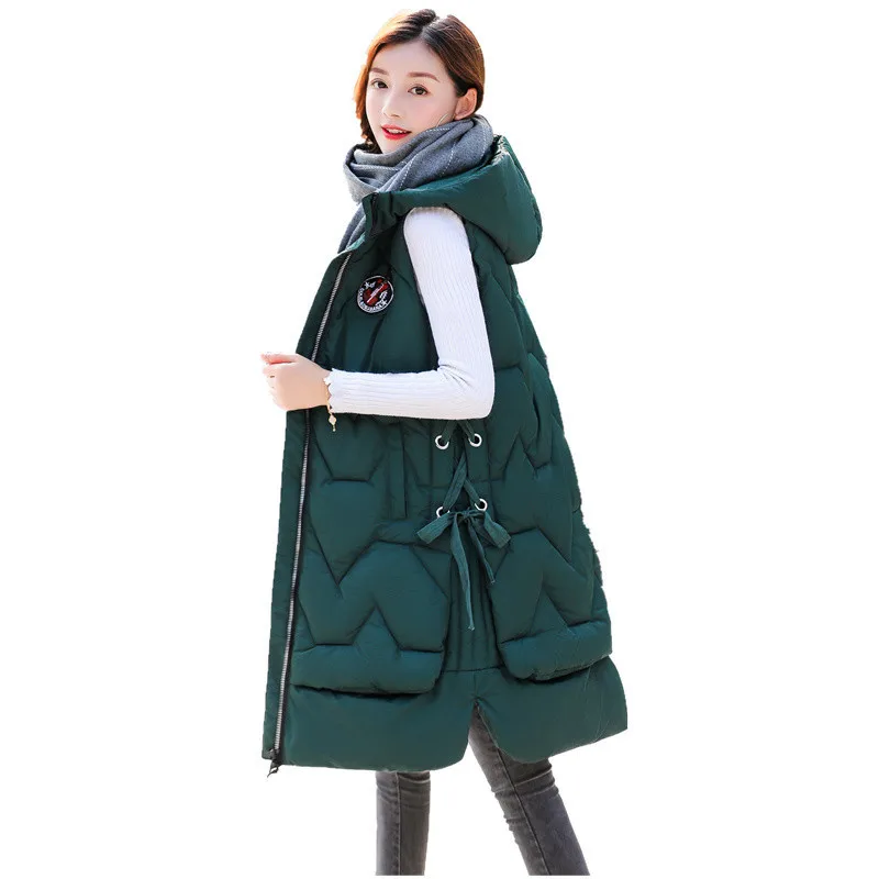 

Women Vest 2019 New Medium Long Casual Down Cotton Sleeveless Coat Winter Fashion Thick Large Size Loose Female Waistcoat JIU054