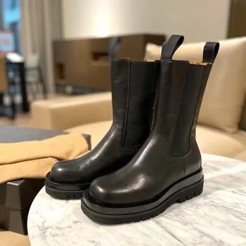 

high-top women's boots top layer cowhide Martin boots summer thick pine cake bottom increased waterproof long barrel Chelsea