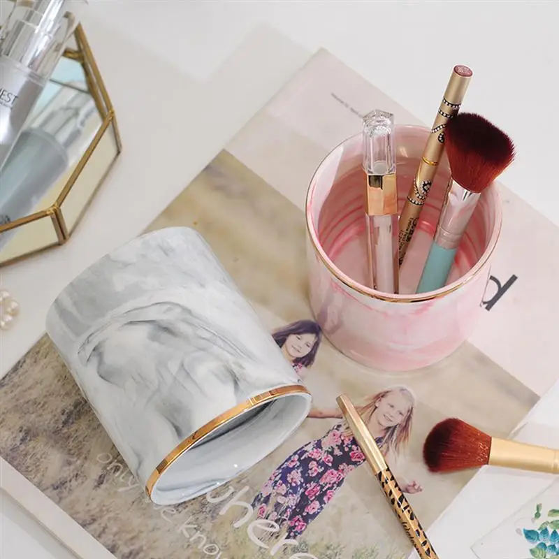 

European Style Pen Holder Marbled Ceramic Pencil Ruler Holder Writing Desk Stationery Organizer Makeup Brush Storage Container