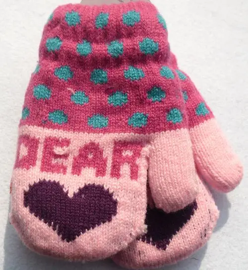 

Autumn And Winter Kids Lanyard Jacquard Thick Heart Shape CHILDREN'S Gloves Cartoon Cute Children Double Layer Warm Gloves