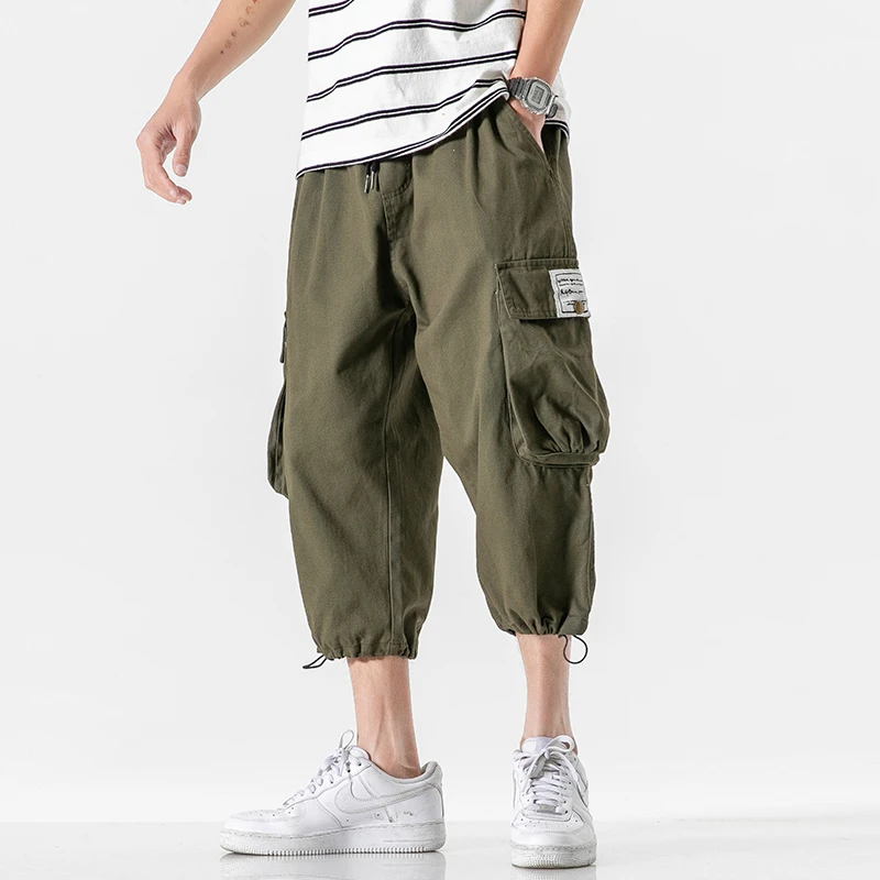 

2020 Summer Casual Pants Men Plus Size Loose Fashion Cropped Pants Hip Hop Overalls Streetwear Korean Style Baggy Pants Male