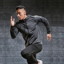 Спортивный топ Для мужчин Новинка осени Колготки Длинные рукава тренажерный зал Отдых на природе с капюшоном кардиган Баскетбол обучение Бег одежда для фитнеса