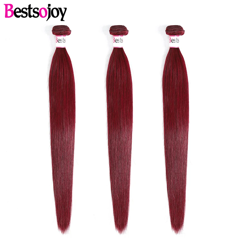 

[Bestsojoy] Straight 8"-26" M Brazilian Remy 100% Human Hair Bundles #99J Burgundy Straight Hair 3 Bundles