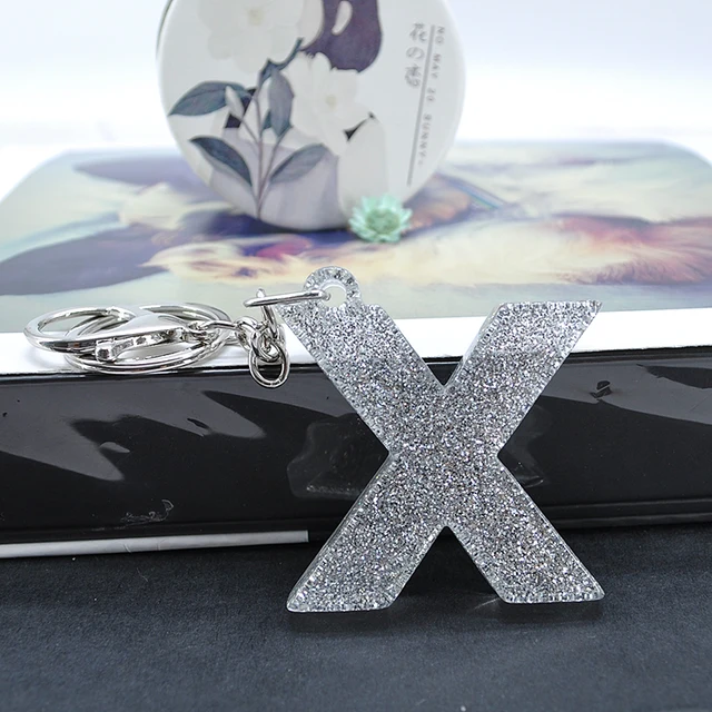 1PC Women Keychains  Handbag  Car Pendants 26 English Letter Keyring  Charms   Glitter Resin Word X