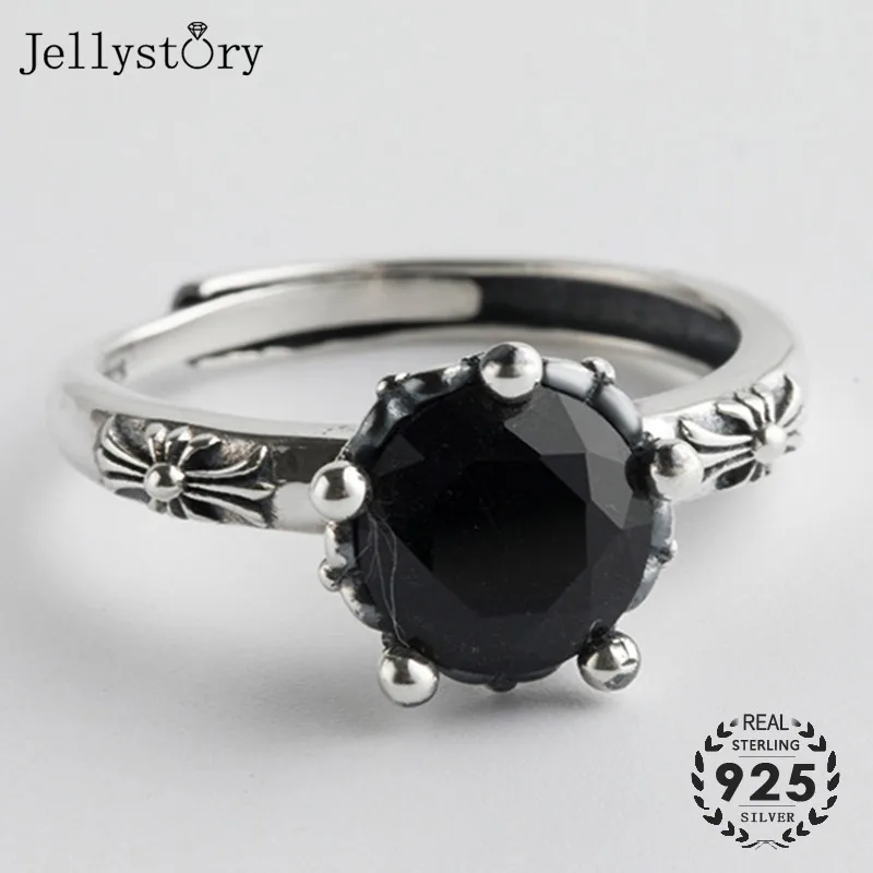 Женское кольцо с круглым цирконием Jellystory регулируемое Винтажное из серебра 925