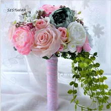 Свадебный букет Искусственные цветы для розового и фиолетового цветов Свадебный букет шелковая лента кантри свадебный цветок подружки невесты SPH054