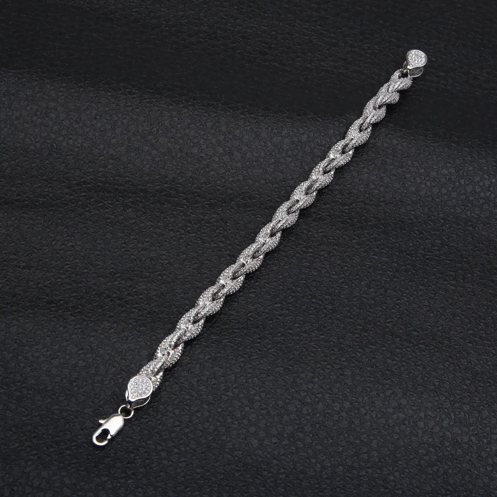 LK Hip Hop Men's Ice Crystal Cubic Zircon Twisted Rope Chain Gold Silver Jewelry Micro Inlay Zirconium Bracelet Gift