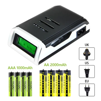 

YCDC 4PCS 1.2V NI-MH AAA Rechargeable battery OR AA rechargeable Batteries+LCD display Smart Battery Charger for AA AAA Battery
