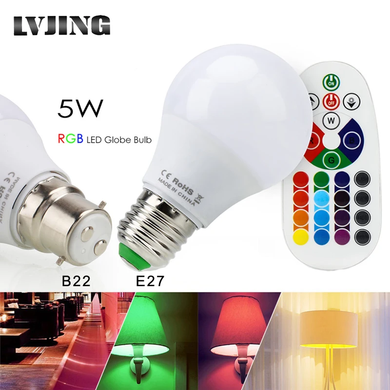 Светодиодный RGB Лампочка 5 Вт волшебная лампа с регулируемой яркостью E27 B22 меняющий цвет светильник с пультом дистанционного управления Умный дом светильник ing Точечный светильник 85-265 в