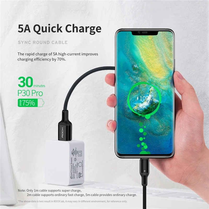 ROCK usb type-C кабель для samsung S10 huawei P30 Pro, шнур для быстрой зарядки и передачи данных, зарядное устройство для мобильных телефонов Xiaomi Redmi Note7