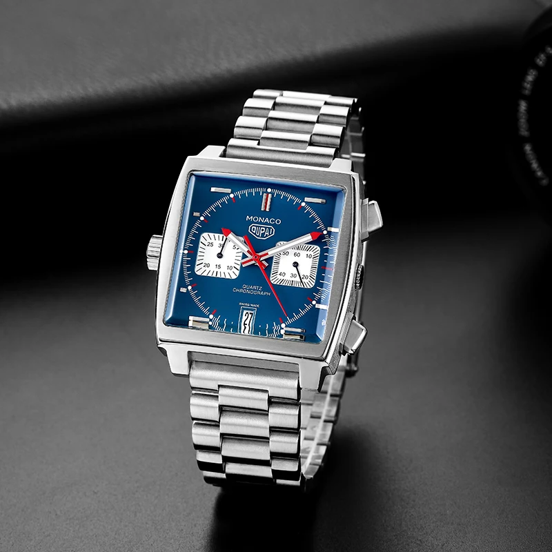 2020 New Arrival Square Racing Watch Tag Monaco Design Chronograph Sport Watch Quartz Watch Men with Calendar Blue Face