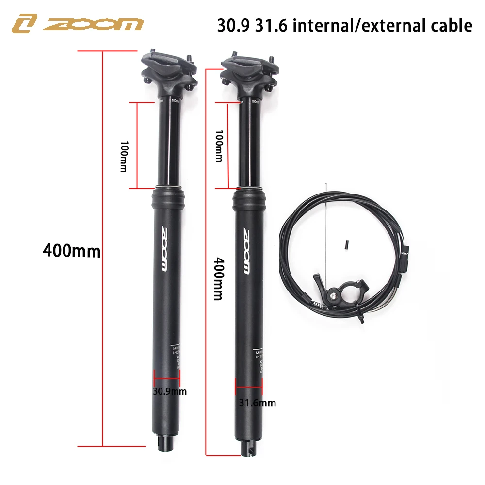 Zoom Adjustable Dropper Seatpost Manual Control Lever Wireless Hydraulic Bicycle Seat Post 100mm