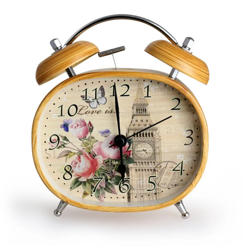 Retro Mute Double Bell Metal Alarm Clock Student Bedroom Bedside Table Home Decoration with Night Light Watches | Дом и сад