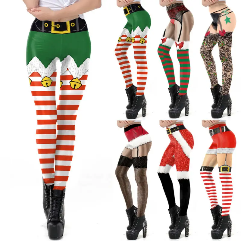 Женские рождественские леггинсы, растягивающиеся, высокая талия, 3D штаны, спортивные штаны, новая мода, забавные женские леггинсы