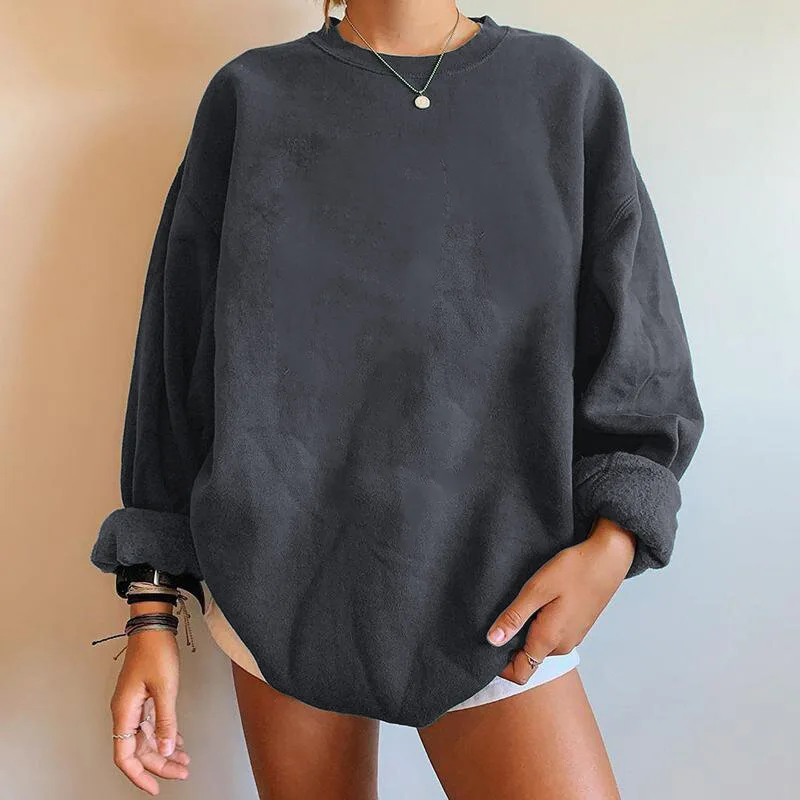 

OUSLEE-Women's Casual Loose Pullover, Long Sleeve Streetwear Hoodies, Autumn Thin Sweatshirts, Female Clothes, Solid Oversize