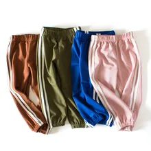 Новинка; теплые зимние эластичные для детей для маленьких мальчиков и девочек в полоску из плотной ткани Спортивные штаны брюки детская одежда 819