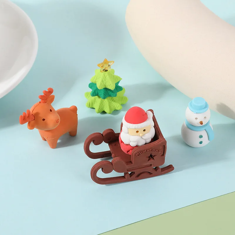 Creative Rubber Boxed Xmas Stationery Set Cartoon Santa Claus Elk Snowman Christmas Tree Navidad Erasers Kids Gifts Baby Shower |