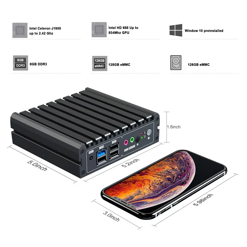 

Mini PC Intel J1900 CPU Computer 4K WiFi HDMI DP Dual Display 4*USB Port 2* LAN Port Gigabit Ethernet Windows 10 OS Computer PC