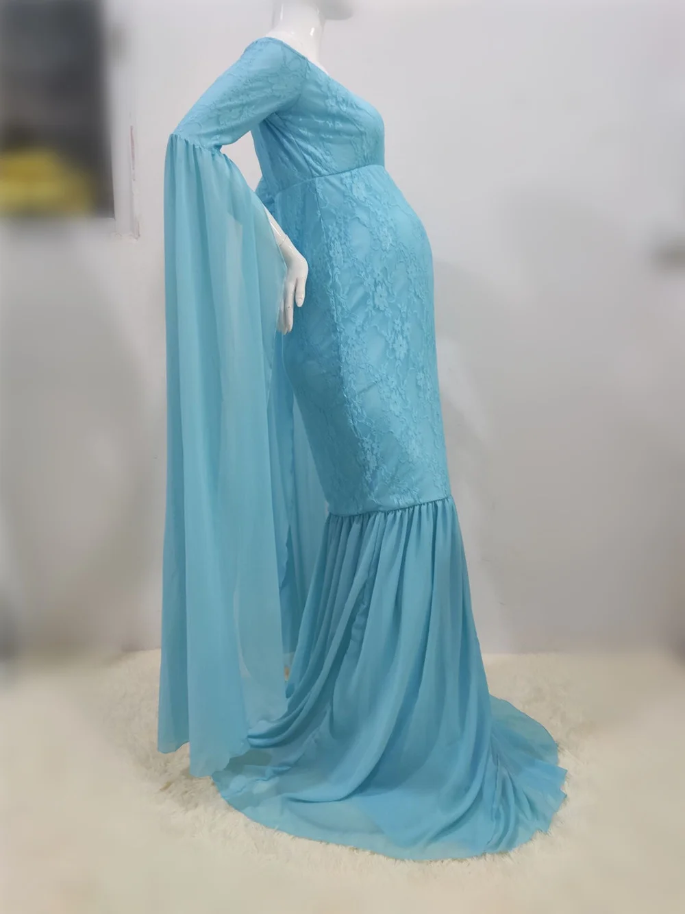 Mermaid Maternity Photography Props Dresses Lace Long Pregnancy Dress Ruffles Pregnant Women Maxi Maternity Gown For Photo Shoot (2)