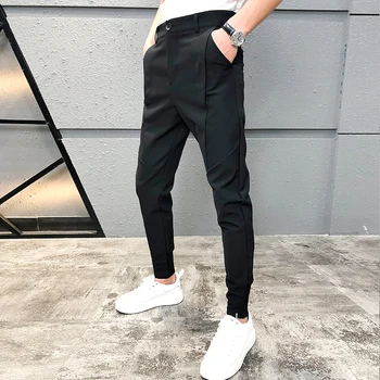 

2020 Spring New Sweat Pants Men Mid Waist Drawstring Streetwear Trousers Men Button Decoration Joggers Pants Pantalones Hombre
