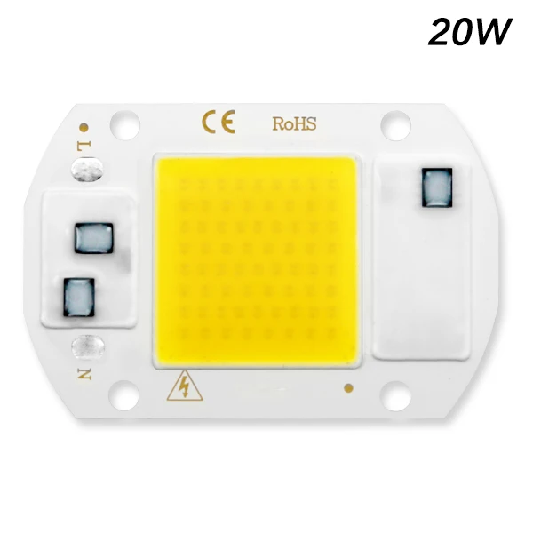 COB светодиодный чип 220 В, 50 Вт, 20 Вт, 30 Вт, 10 Вт, 3 Вт, 5 Вт, 7 Вт, 9 Вт, без необходимости драйвера, COB чип, светодиодный светильник, умная IC DIY для прожектора - Испускаемый цвет: COB 20w
