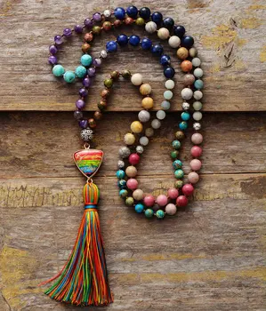 Gorgeous New Natural Stones Chakra Charm Triangle Pendant Tassel Necklace Women Elegant Rosary Necklace Jewelry Gifts Wholesale