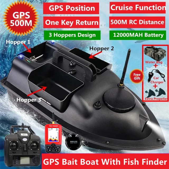 Bait Boat 500m Remote Control Fishing Bait Boat GPS Position   Auto Cruise One Click To Any Point GPS Bait Boat With Fish Finder 1