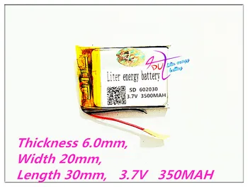 3.7V 350mAh Rechargeable li Polymer Li-ion Battery For bluetooth headset mouse Bracelet Wrist Watch 602030 062030
