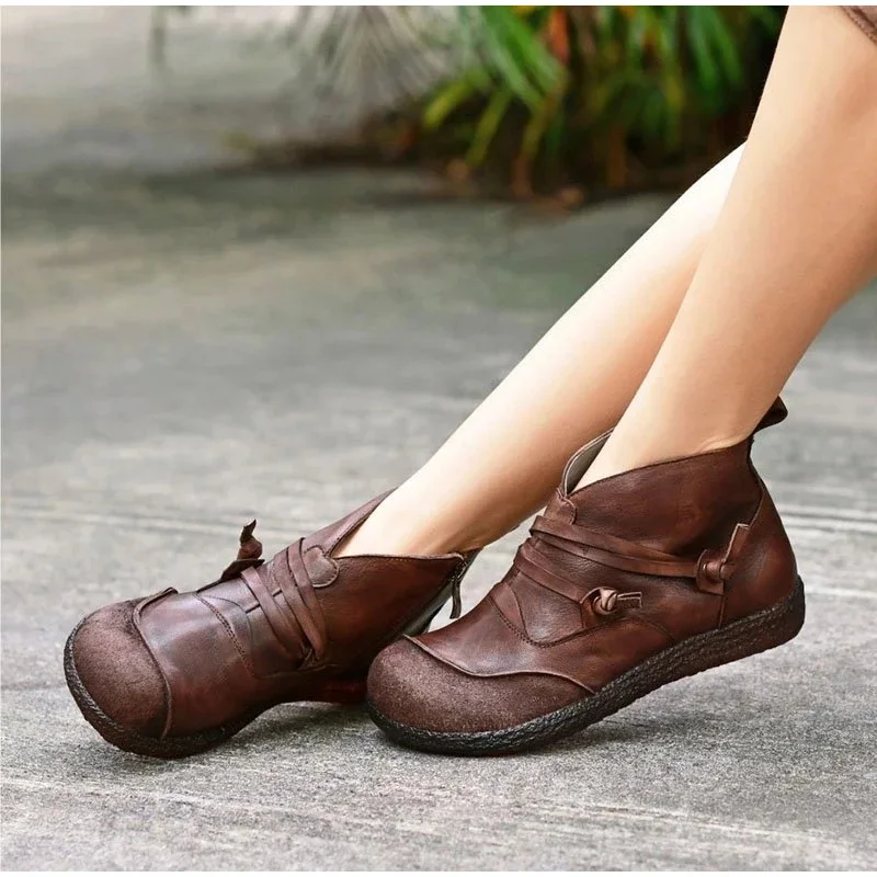 KHTAA/женские осенние ботильоны на плоской подошве; женская обувь из мягкой искусственной кожи на молнии с пряжкой и перекрестной шнуровкой; женская модная повседневная кожаная обувь