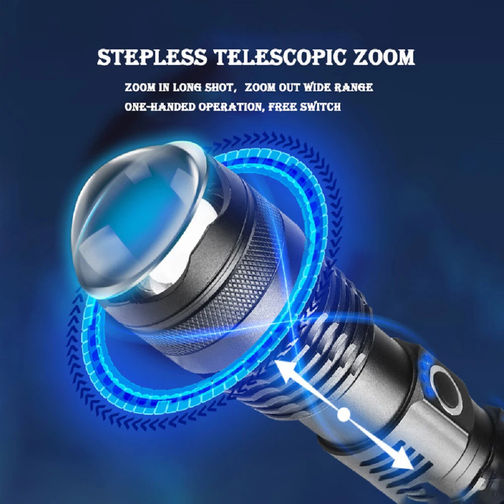 

bright led rechargeable tactical flashlight torch 18650 26650 lantern XHP50.2 XHP50 super high lumen mini light