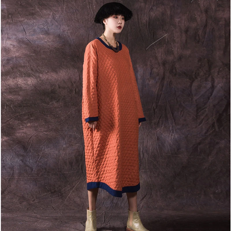 NINI WONDERLAND Autumn Winter Cotton Dress Women Thicken Warm Dress Female Batwing Sleeve Patchwork Loose Dresses Big Size