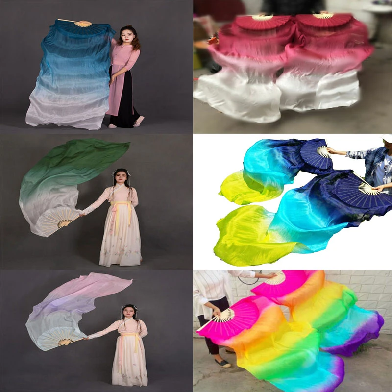 New Arrivals Chinese 100% Real Silk Belly Dance Fan Veils Belly Dancing Props