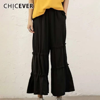 

CHICEVER Loose Ruched Pants For Women High Waist Pocket Drawstring Oversize Casual Wide Leg Trouser Female 2020 Spring Fashion