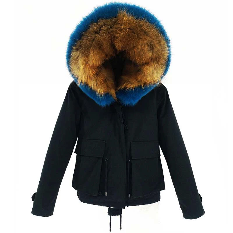 

New style ladies jacket winter coat hooded oversized raccoon fur collar pie overcoming fur thickening liner