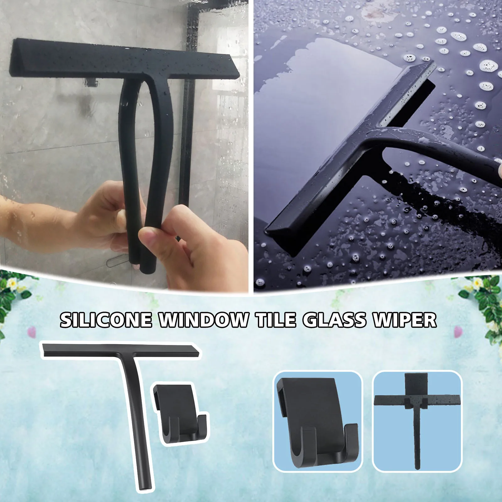 Shower Squeegee Cleaner for Glass Door Shower Wall Scraper With Silicone  Holder Bathroom Mirror Wiper Scraper Glass Cleaning