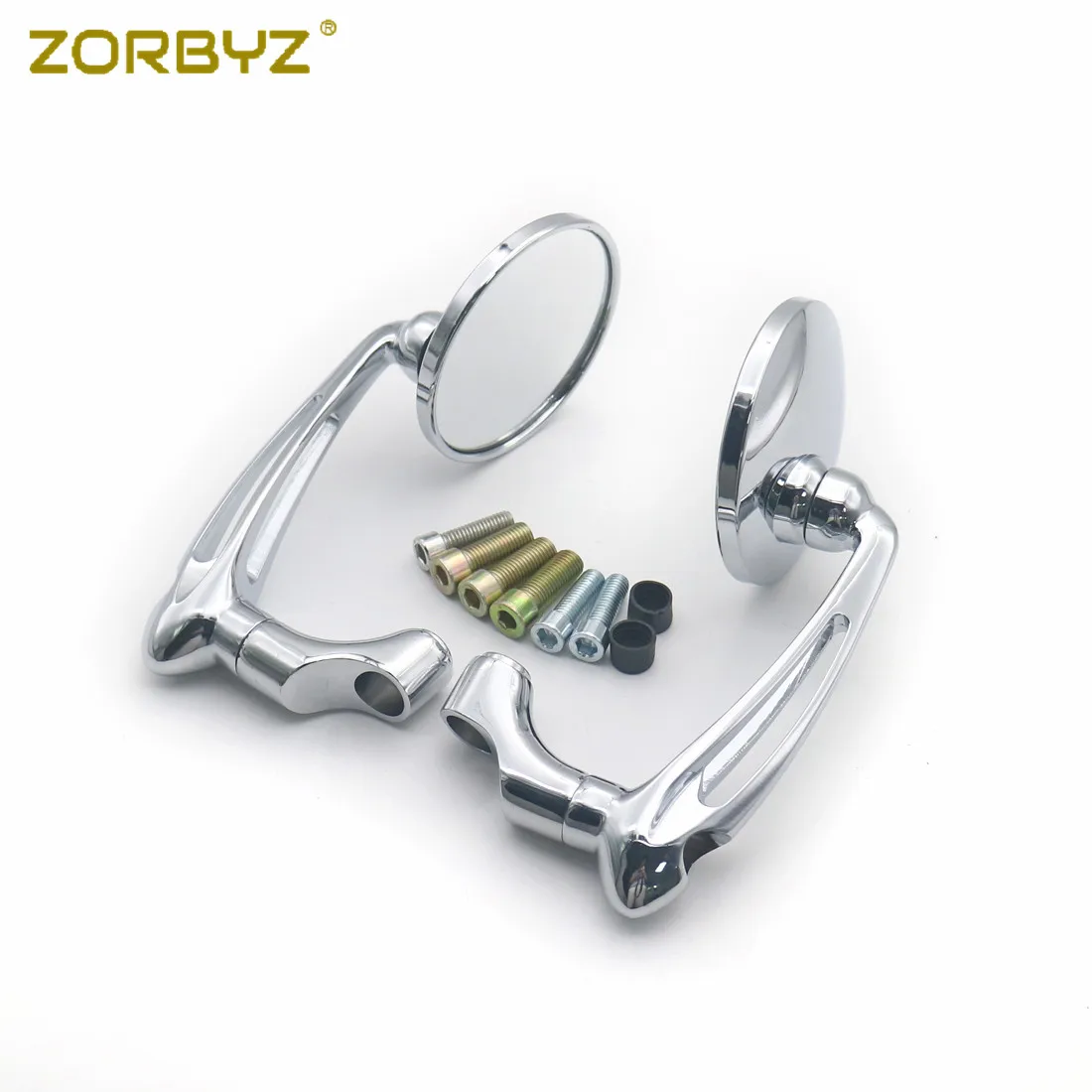 Chrome ZORBYZ черные/хром l-бар круглые боковые зеркала заднего вида для Honda Kawasaki Suzuki Cruiser уличный велосипед - Цвет: Chrome