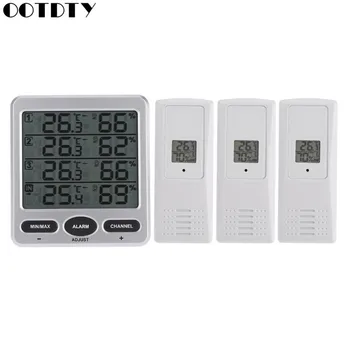 

4-channel Indoor Outdoor Digital Thermometer with 3 Wireless Sensors Min/Max Humidity ℃/℉ Alarm Fuction