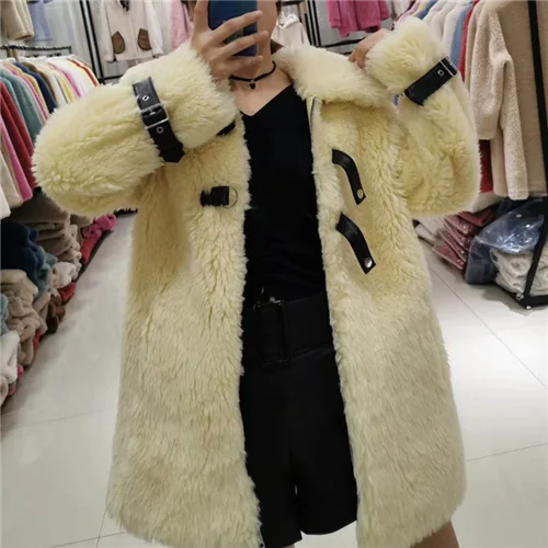 Женское пальто из овечьего меха, шерстяная верхняя одежда, длинная верхняя одежда, теплое пальто, женская модная куртка, женская куртка из натурального овечьего меха - Цвет: Yellow