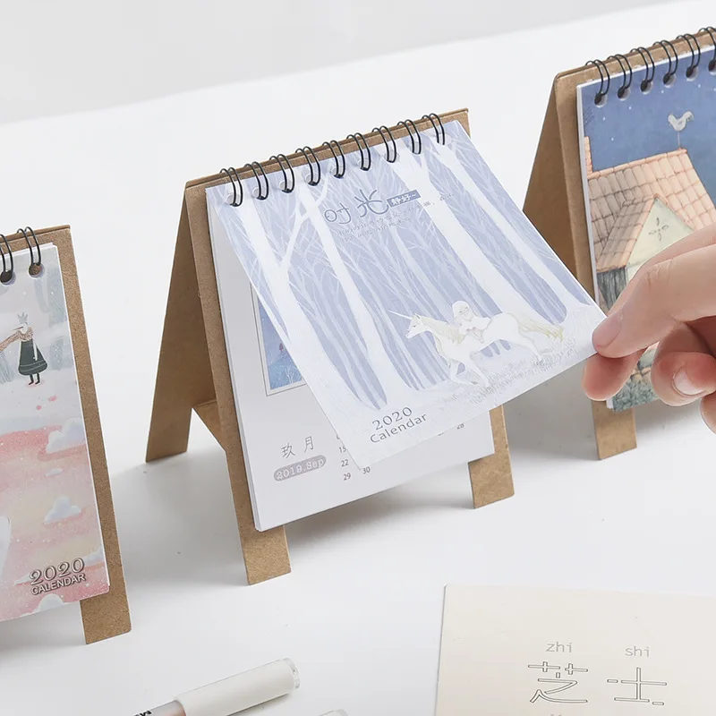 

Cute 2020 Calendar Cartoon Unicorn Cat Mini Table Calendar Desk Coil Calendar DIY Memo Pad Schedule Periodic Timetable Stationer