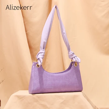 

Knot Crocodile Pattern Shoulder Bags Women 2020 Designer Soft Shoulder Belt Handbags Ladies High Quality Baguette Purses Fashion