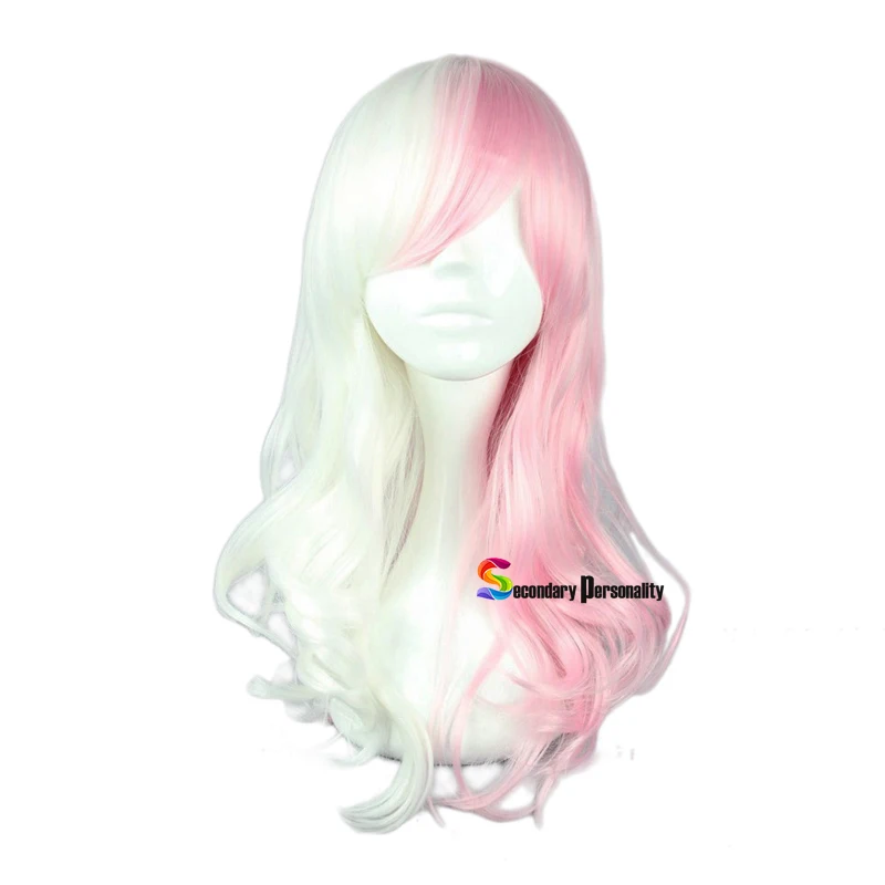 

Anime Danganronpa Monomi Women Long Curly Wig Cosplay Costume Dangan Ronpa White Pink Mix Synthetic Hair Halloween Party Wigs