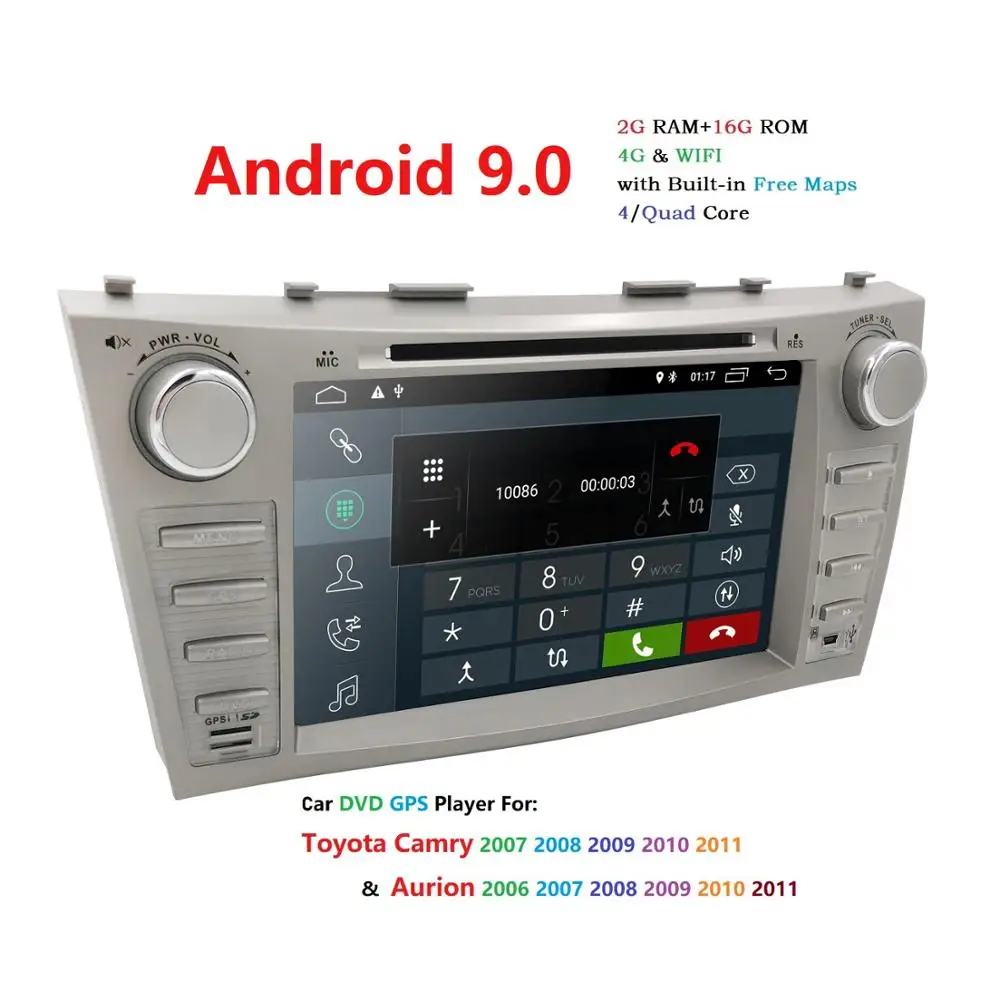 Best 2 din 2G+16G 4Core/Android 9.0 HD Stereo IPS TouchScreen Car Autoaudio for Toyota Camry/Aurion 2007-2011 Car Multimedia Player 2