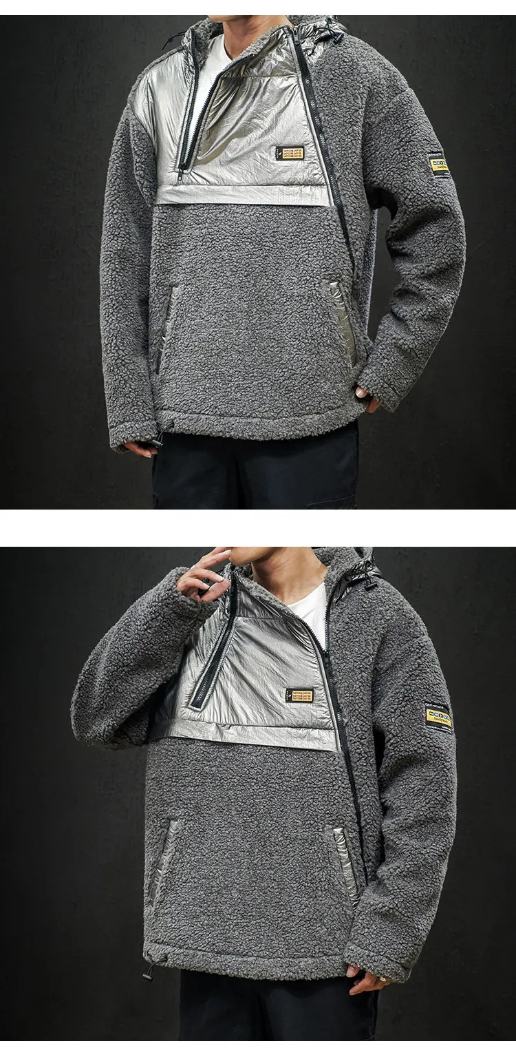 Autumn And Winter New Style Men's Loose And Plus-sized Hooded Joint Coat Couple Clothes Lambs Wool Cotton-padded Clothes Casual