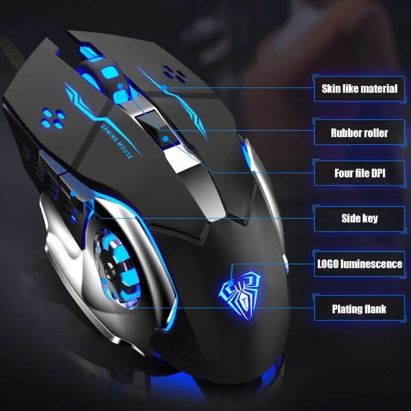 VODOOL S20 светодиодный макро программируемая игровая мышь разумная толщина комфортная на ощупь 6 кнопок 2400 dpi Регулируемая оптическая мышь