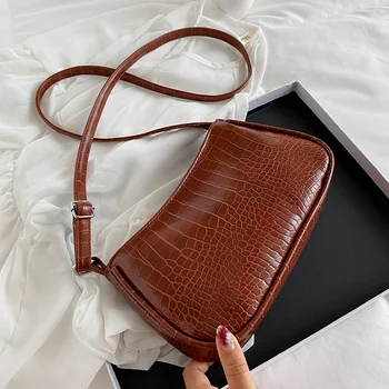 

Women Vintage Split PU Leather Bags Retro Crocodile Pattern Shoulder Bag Casual Solid Ladies Small Messenger Handbag Female Gift